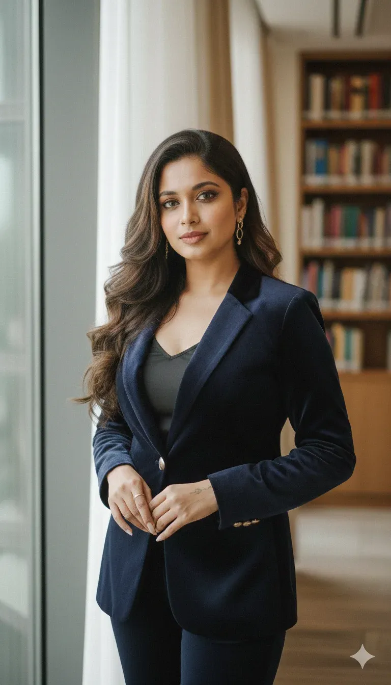Likita, performance marketing specialist in Mumbai, in a navy suit